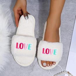 Slippers Women Fashion Iridescent Elements Decals Hearts Smile Decor Home Winter Open Toe Indoor Flat Non-slip Leisure Shoes