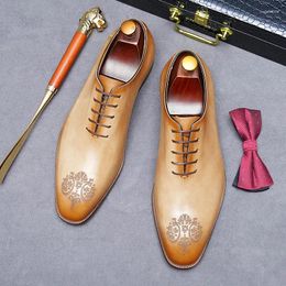 Dress Shoes Luxury Handmade Business Formal Men's Genuine Leather Oxford Derby Fashion Brogue Design Men Groom's Wedding