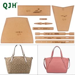 Bags QJH Ladies Large Capacity Tote Shoulder Bag Kraft Paper Template DIY Leather Craft With Hole Template Sewing Pattern Accessories