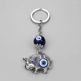 Keychains Coming Alloy Metal Antique Silver Colour Elephant Pendant Glass Evil Eye Bead Protection Religion Keyring Vintage Keychain