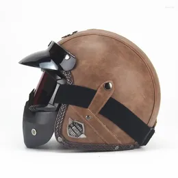 Motorcycle Helmets Helmet Leather Vintage Moto Capacete De For Men Women Scooter Motorbike