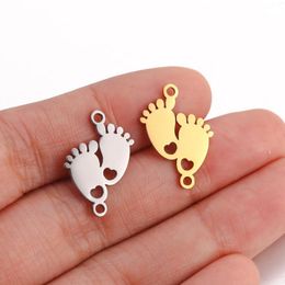 Charms 5Pcs/Lot Feet Stainless Steel Cute Baby Foot Pendant Double Hole Connectors For DIY Jewellery Making Supplies Accessories