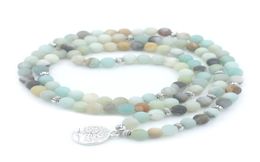 in stock 6mm Frosted Amazonite Bracelet Prayer Beads Tree Life charm bracelet 108 Amazonite Mala Beads Bracelet For Women Energy3562964