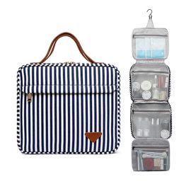 Cases Portable Folding Cosmetic Storage Toilet Bags Striped Toiletry Bag Hanging Hook Large Capacity Makeup Organizer Waterproof Pouch