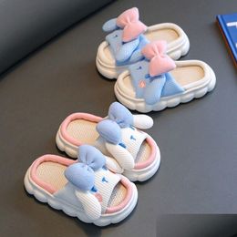 Slipper Childrens Boys Girls Slippers Bowknot Cute Cartoon Rabbit Home Non-Slip Soft Linen Breathable Kids Drop Delivery Baby Materni Dhyo2