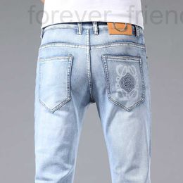 Men's Jeans designer Hong Kong high-end jeans men's spring and summer slim fit straight leg trendy brand elastic new long pants 7S6K