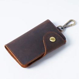 Wallets GENODERN Handmade Top Layer Cowhide Key Purse Business Men Key Holder Retro Card Holder Portable Large Capacity Keychain