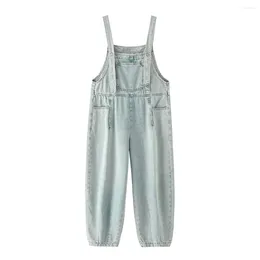 Women's Jeans Bleached Denim Overalls Pants Women Overall Pockets Blue Sleeveless Backless Casual Rompers Jumpsuit Streetwear