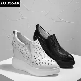 Casual Shoes High Heels Hollow Out Black White Women Sneakers Leisure Platform Slip-On Breathable Height Increasing