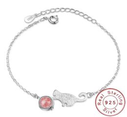 Minimalist Real Pure 925 Sterling Silver Lucky Cat Bracelet Globe Braclet Girls Wrist Band Women Hand Accessories SB008 Bangle241u4571811