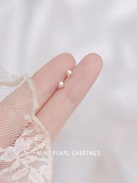 Stud Fashion Korean Genuine S925 Sterling Silver Mini Baroque Pearl Earrings For Women Teen Girls Daily Life Jewelry GiftStud1619537