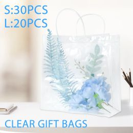 Bags 20/30Pcs Clear Gift Bags Reusable Transparent Present Bags with Handle Button S/M PVC Wrap Tote Waterproof Party Packaging Bag