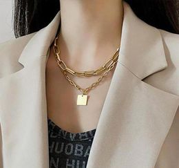 Square brand double layer chain necklace women039s fashion hip hop 2021 niche design sense clavicle31913023460