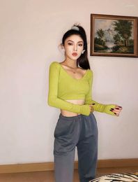 Women's T Shirts Spring And Autumn Sexy Ultra-Short Tight T-shirt For Women High Waist Crop Top Slim Fit Off-Shoulder Long Sleeve Inner Wear