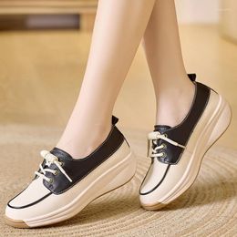 Casual Shoes Women Vulcanized Pu Leather Soft Comfortable Flat Oxford On Platform Round Toe Mujer