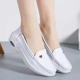 Casual Shoes Women's Comfortable Soft Bottom White Slope Heel Increased Leather Deodorant Pedal