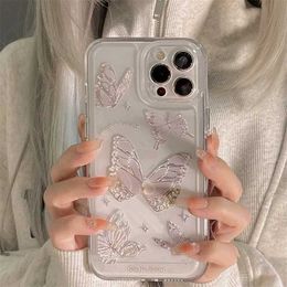 Cell Phone Cases Butterfly Crystal Clear Case For iPhone 11 Fundas iPhone 15 14 13 12 Pro Max XS X XR 7 8 Plus SE 2022 2020 Shockproof Soft Cover J240418