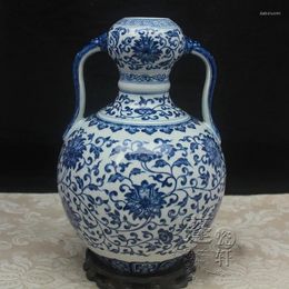 Vases Jingdezhen Ceramic Vase Ornaments Hand-painted Antique Blue And White Lotus Celebrity Ears Garlic BOTTLE Room