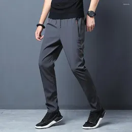 Men's Pants Ice Silk Trousers Quick-drying Sport With Side Zippered Pockets Drawstring Elastic Waist For Gym Training Jogging