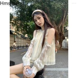 Women's Blouses Hmsevenjz Chiffon Shirts Halter Off Shoulder Hollow Out Sweet Ruffles Printed Loose Pure Sexy Shirt Summer Female Tops
