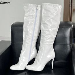 Boots Olomm Handmade Women Winter Knee High Stiletto Heels Round Toe Beautiful White Casual Shoes Ladies Plus US Size 5-20