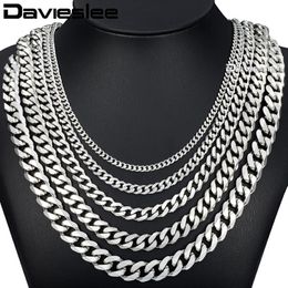 Davieslee 60cm Mens Chain Silver Colour Stainless Steel Necklace for Men Curb Cuban Link Hip Hop Jewellery 3 5 7 9 11mm DLKNM072329