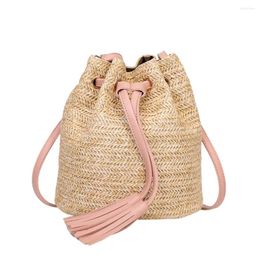 Drawstring Bags Handbags Women Famous Brands Fashion Solid Color High Capacity Weave Tassels Shoulder Bucket Bolso Mujer 2024 #T1P