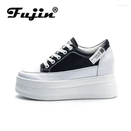 Casual Shoes Fujin 8cm Platform Wedge Sneakers White Genuine Leather Lace Up Spring Autumn Winter Women Breathable Comfy