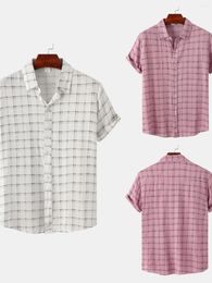 Men's Casual Shirts 2024 Summer Plaid Colorblock Loose Short-Sleeve Chequered Short Sleeve Shirt