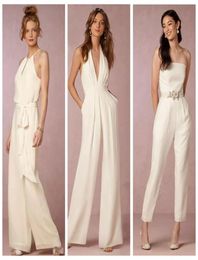 Ivory Jumpsuit Bridesmaid Dresses for Wedding Sheath Backless Wedding Guest Gowns Plus Size Pant Suit Beach Honor Of Maid8388354