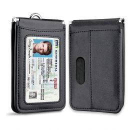 Holders US Top Grade Genuine Leather ID Badge Holders with Neck Lanyard Formal Staff Office Worker Supplies Magnet closed ID Card Cover