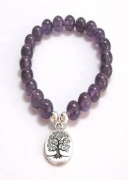 Tree of Life Charm Bracelet Men 8mm Amethysts Beads Beaded Energy OM Bracelet Healing Stone Wrist Mala Jewellery Women2588542