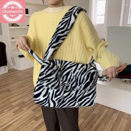 Bag Zebra Pattern Faux Fur Bags Women Shoulder Large Capacity Winter Plush Crossbody Messenger Big Shopper Furry Purse
