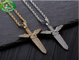 Hip Hop Jewelry Iced Out Pendant Mens Bling Diamond Angel Sword Luxury Designer Necklace Gold Chain Hiphop Rapper Accessories Fash7066343