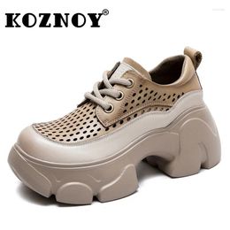 Casual Shoes Koznoy 6.5cm Genuine Leather Heels Pumps Pils Mules Luxury In Women Boots Platform Summer Autumn Mixed Color Hollow