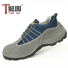 Dress Shoes Blue Net Anti-smashing Anti-stabbing Penetration Air Labor Protection PU Solid Bottom Cowhide Top Safety Work