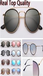 3647 women sunglasses Round Double Bridge model real top quality womens men sun glasses with black or brown leather case and all 1419401