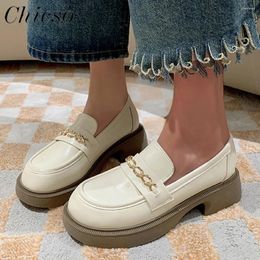 Casual Shoes Loafers Women 2024 All Season Metal Chain British Style Ladies Soft Leather 35-40 Female Home Office Flats