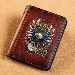 Wallets Fashion American Eagle Design Cover Genuine Leather Men Wallets Short Card Holder Purse Trifold Men's Wallet