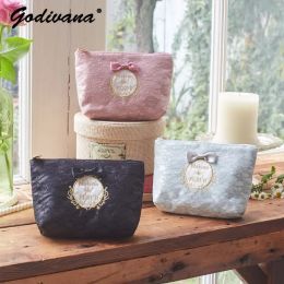 Cases Japanese Style Macaron Lace Floral Satin Lining Mini Coin Purse Small Storage Bag Student Girls Bow Cosmetic Bag