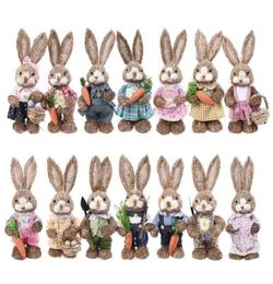 OOTDTY 14 Styles Artificial Straw Cute Bunny Standing Rabbit with Carrot Home Garden Decoration Easter Theme Party Supplies 2108118114443