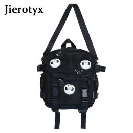 Backpacks JIEROTYX Fashion Women Backpacks Panda Decoration Soft Leather Solid Bags Girls Multifunctional Punk Schoolbags Travel Sac A Dos