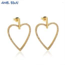 Stud Earrings SUNSLL Hollow Luxury Hiphop/Rock Women Heart Copper Gold Colour Zircon Anniversary Party 1Pair