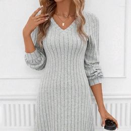 Casual Dresses 2024 Autumn Winter Elegant Solid Colour Long Sleeve Skirt Slimming V-neck Dress With Sweater Base