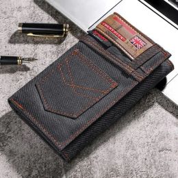 Wallets Vintage Men Wallet Coin Bag Long Style Purse Denim Cloth Wallets for Men Zipper Wallet Highcapacity Luxury Clutch Bag Billetera