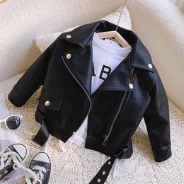 Jackets PU Leather Spring Autumn Kids Boys Girls Classics Handsome Zipper Outerwear Coats Casual Clothing For 1-8 Years Old