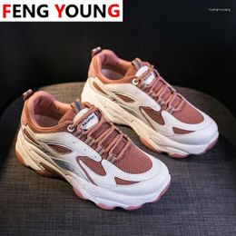 Fitness Shoes Sneakers 2024 Spring Women White Platform 5cm Ladies Mesh Sports Casual Fashion Female Lace Up Trainers Old Dad