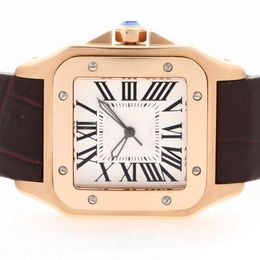 Luxusmenschen Watch 2836 Automatische Bewegung Roségold mit weißem Zifferblatt brauner Lederschaltwache hochwertige Designer -Uhren für Männer Gold Uhr 41 mm Wählwarte