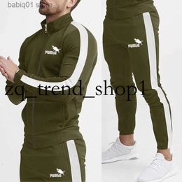 Men's Tracksuits Men's Spring Autumn Color-blocking Cardigan Stand Collar Fashion High-quality Set Youth Simple Sports Suit Zipper Tracksuit 79