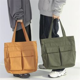Bags Women Tote Bag Vintage Casual Canvas Square Shoulder Bags Unisex Handbags Crossbody Bag Solid Man Large Capacity Shopping Bag